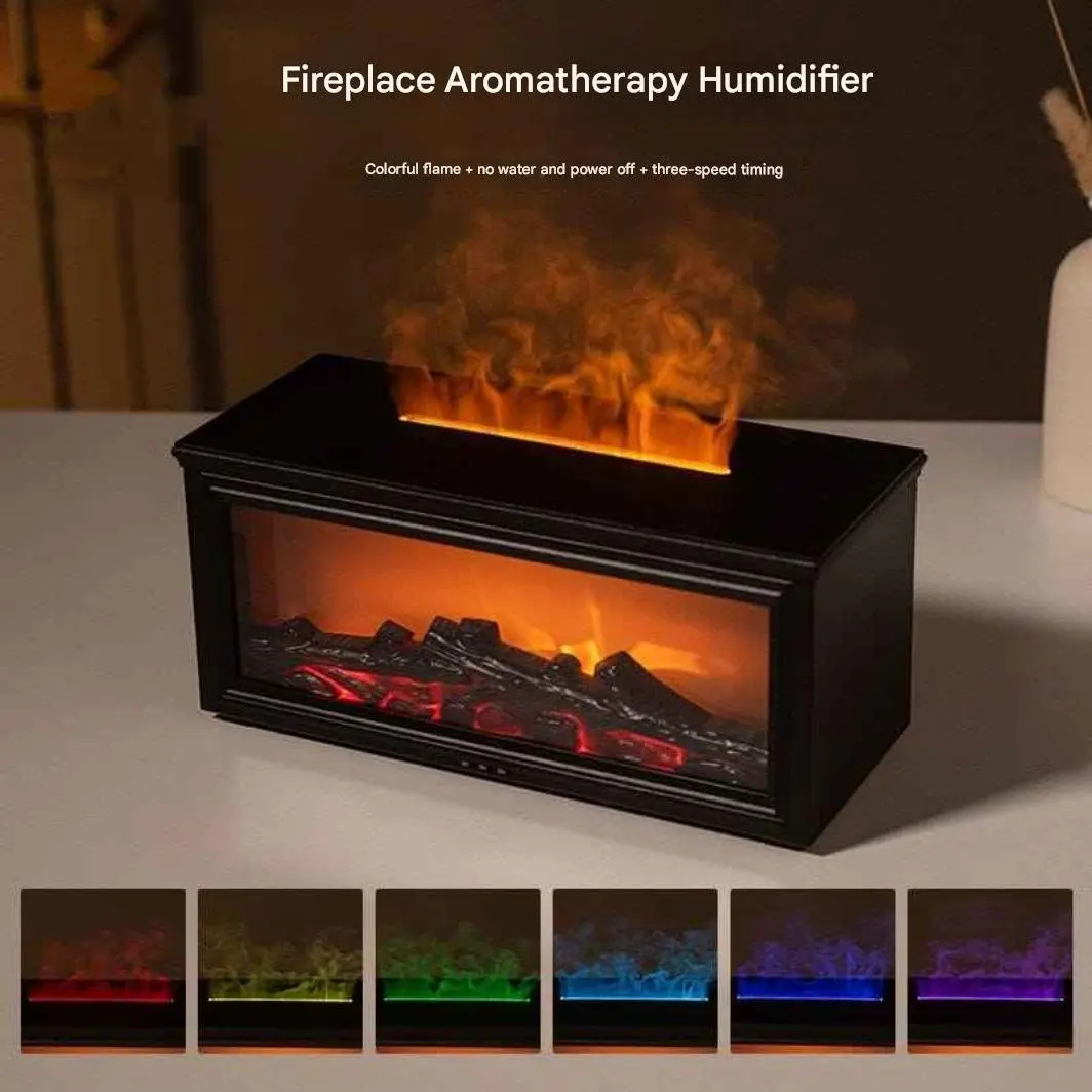 USB Colorful Flame Effect Essential Oil Diffuser with Remote Control – 3D Fireplace Simulation Humidifier for Home & Office